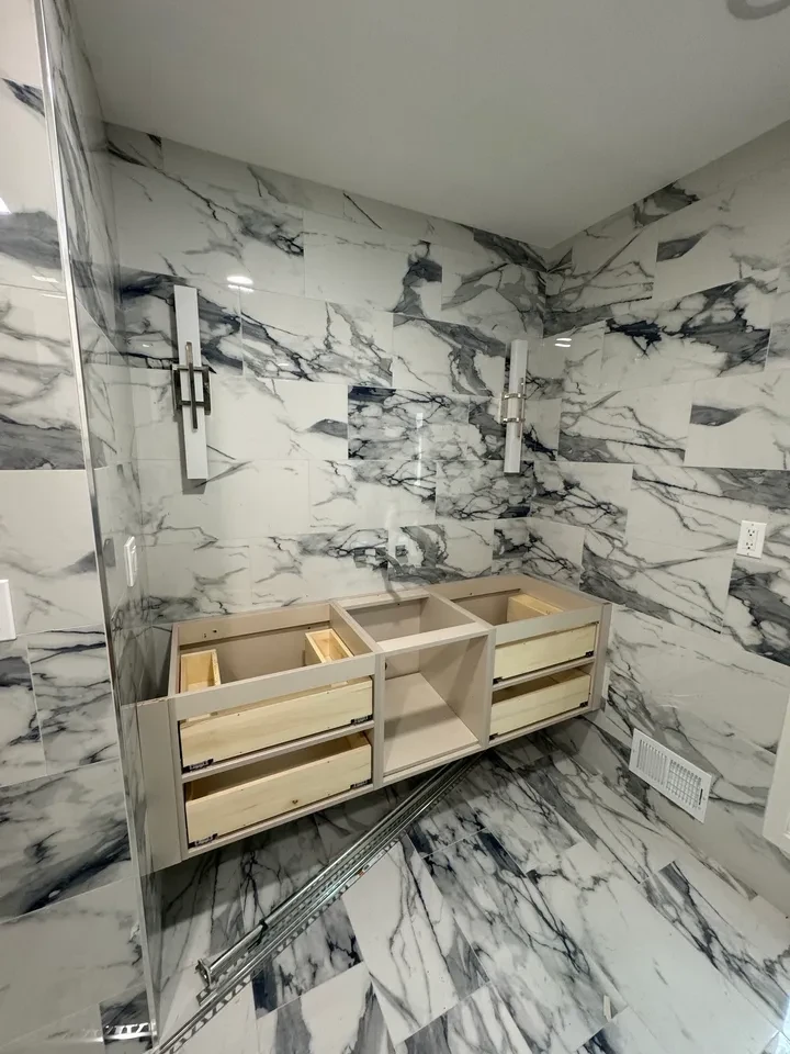 Modern kitchen with marble countertops